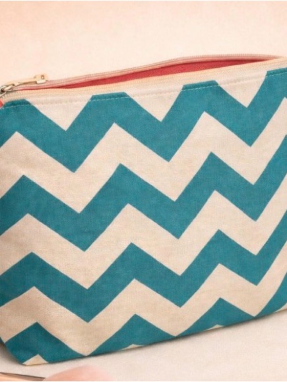 Turquoise Chevron Canvas Cosmetic Bag